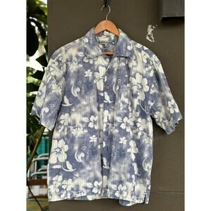 Vintage Burnside Made in Hawaii Men’s Large Blue White Floral Hawaiian Shirt